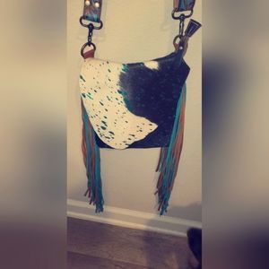 Cobal Blue Concealed Carry Bag cowhide and fringe